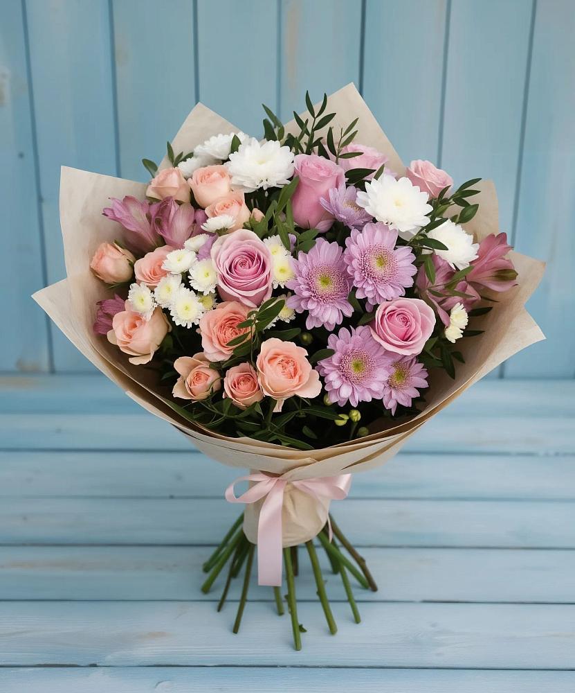Букет цветов из: Хризантемы, Розы и Альстромерии в Черницыне