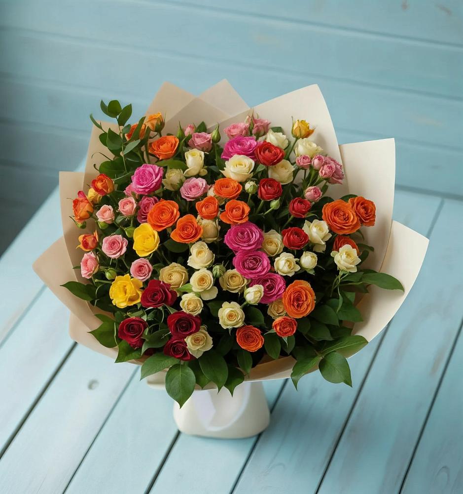 Букет Микс из разноцветных кустовых роз в Черницыне