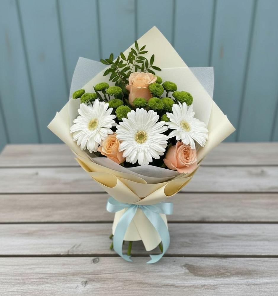 Букет цветов из: Герберы, Розы и Хризантемы в Черницыне