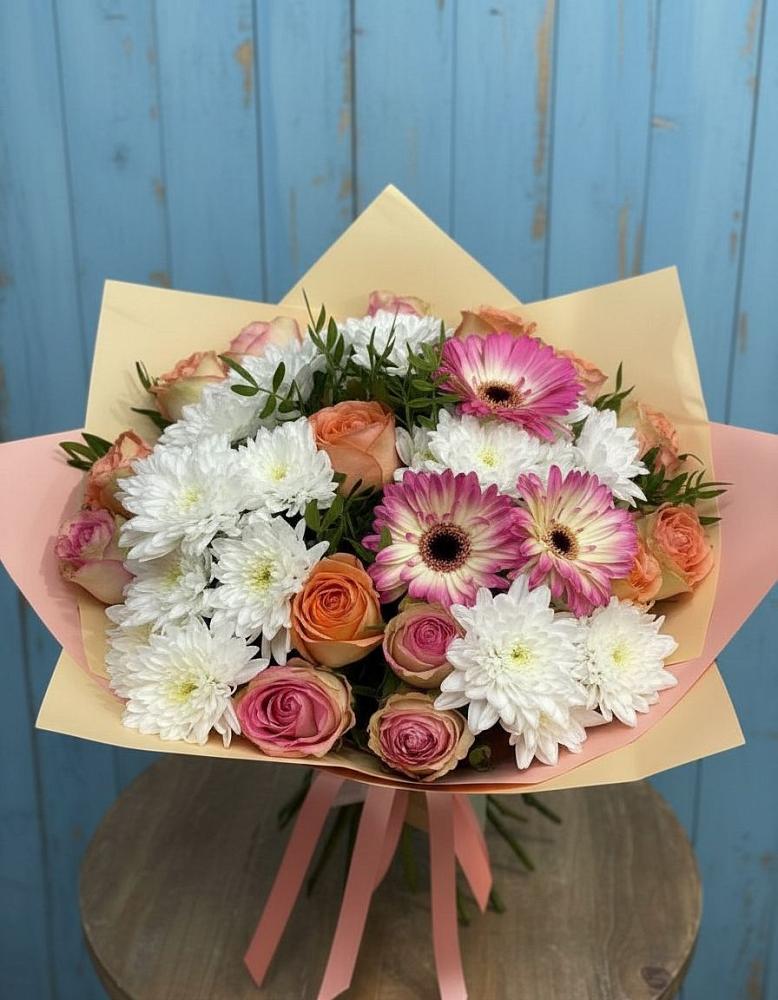 Букет цветов из: Розы, Герберы и Хризантемы в Черницыне
