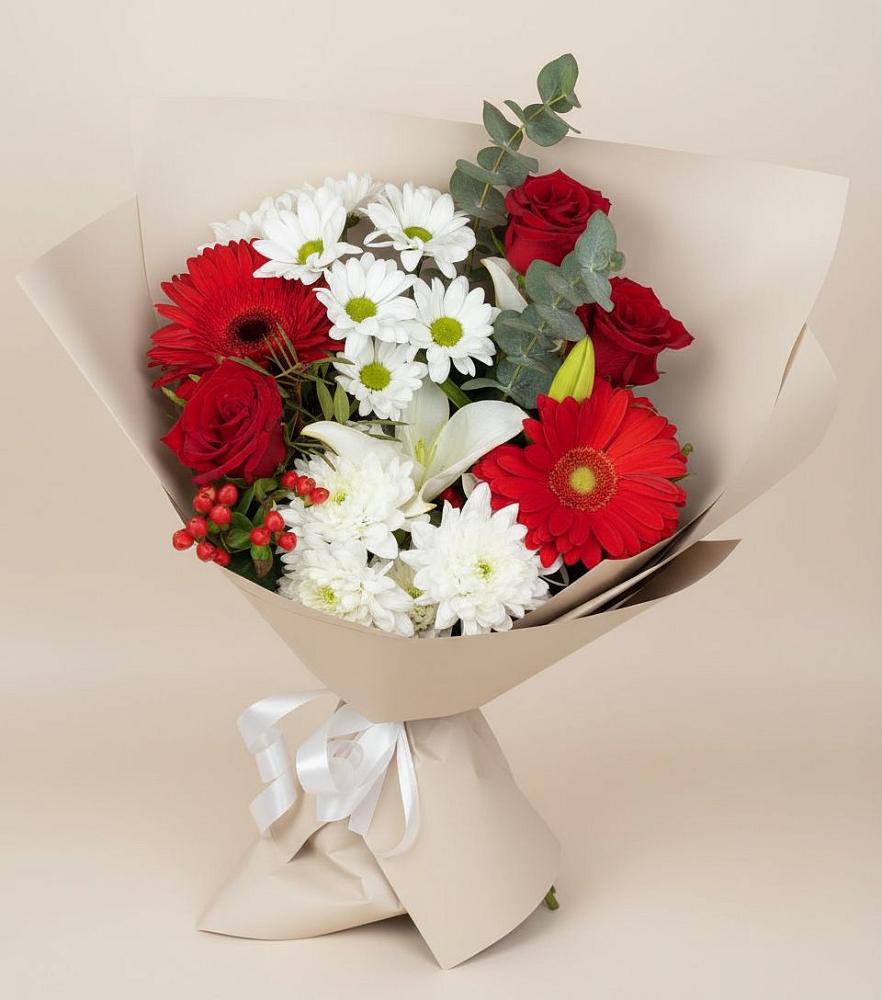 Букет цветов из: Розы, Хризантемы, Герберы и Лилии в Черницыне