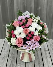Букет цветов из:  Альстромерии, Гвоздики, Розы и Хризантемы в Черницыне
