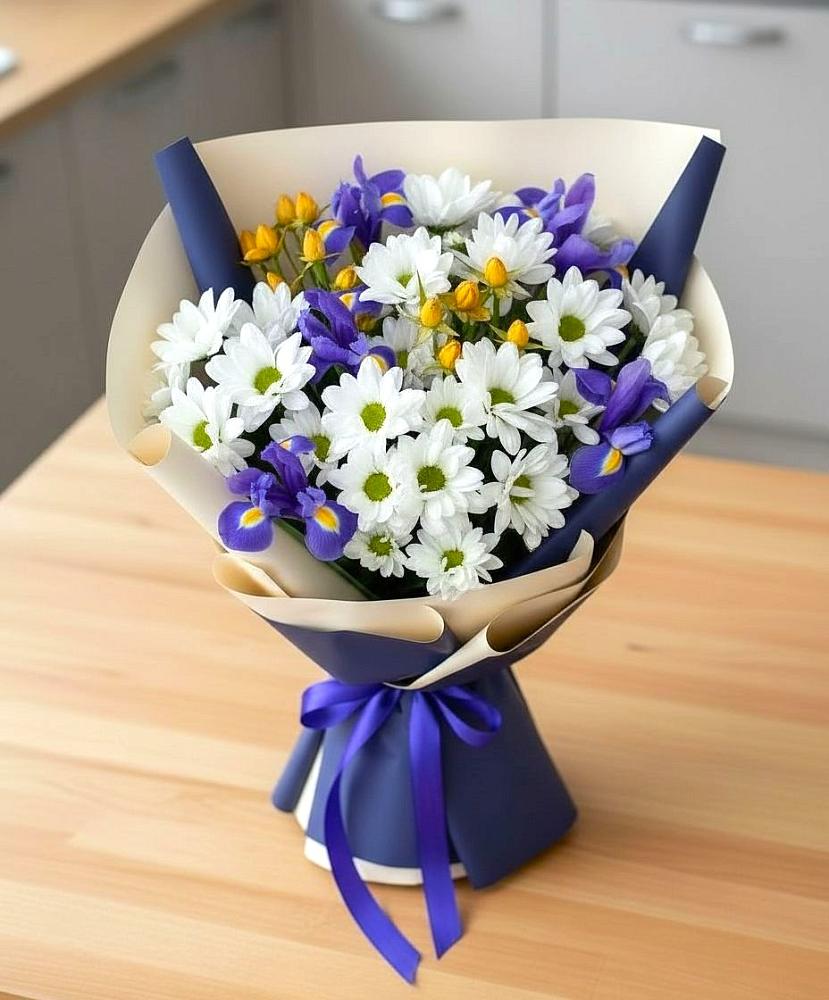 Букет цветов из: Розы, Ирисы и Хризантемы в Черницыне